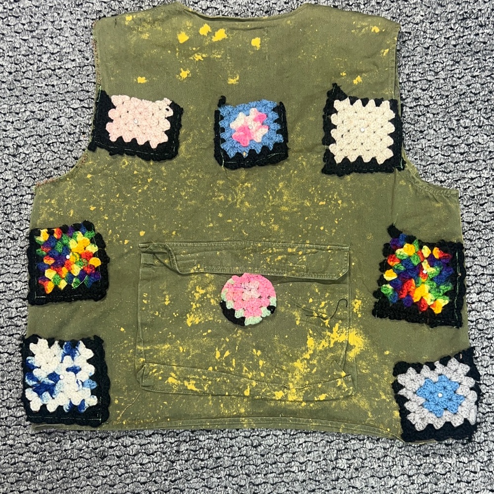 Yellow Splatter Crochet Patch Vest - image 2